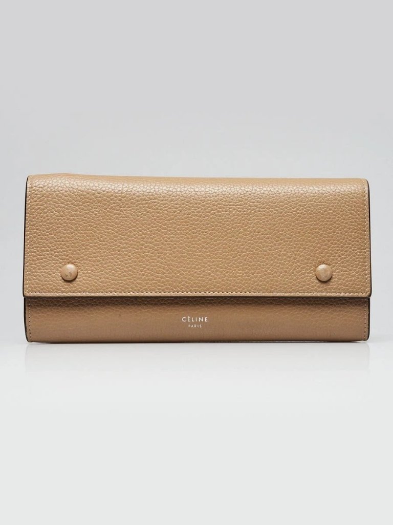 Celine Beige Drummed Leather Large Flap Multifunction Wallet